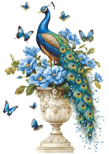 Wandtattoo, Pfau Schmetterling Blume Wandabziehbild, Wandsticker Wanddeko für Mädchen Baby Kinderzimmer Schlafzimmer Spielzimmer (Pfau)