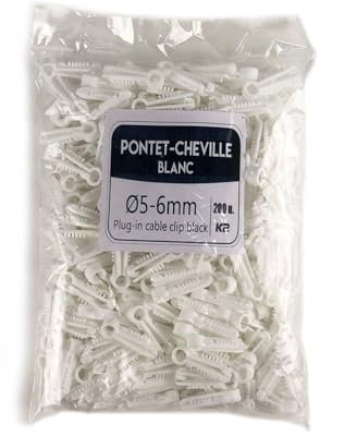 Générique Pontet Cheville Fixation Cable, Pontet Cheville Fibre, Pontet Cheville Fibre Optique, Embase Cheville Pontet, Lot de 200 unités, BLANC (5-6 mm)