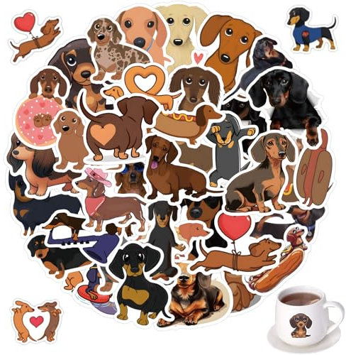 vcsjw 60 Stück Dackel Sticker,Dackel-Hunde-Aufkleber,PVC wasserdichte Sticker Set Dackel Geschenke Dackel Deko Aufkleber für Hundeliebhaber Laptop Koffer Scrapbook Skateboard [4-8cm]