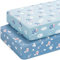 Yukkidds 2er Pack Baby Spannbettlaken Spannbetttücher 140 x 70 cm Elastizität Atmungsaktiv Mikrofaser Matratzenbezug Laken für Kinderbett Beistellbett Babybett, Blaue Kuh