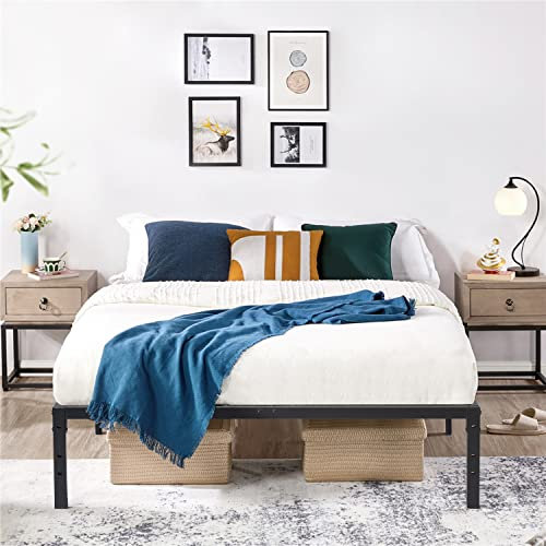 FurnitureR Bettrahmen 140 x 194 cm Metall Bettrahmen, Modernes Jugendbett mit Lattenrost, Doppelbett, Einzelbett, Schwarz, 36CM H, Kein Kopfboot