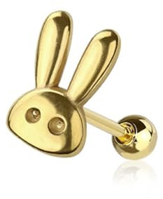 BlackAmazement 316L Edelstahl Helix Tragus Ohrstecker Piercing Hase Häschen Rabbit Kaninchen Silber Gold Damen Herren