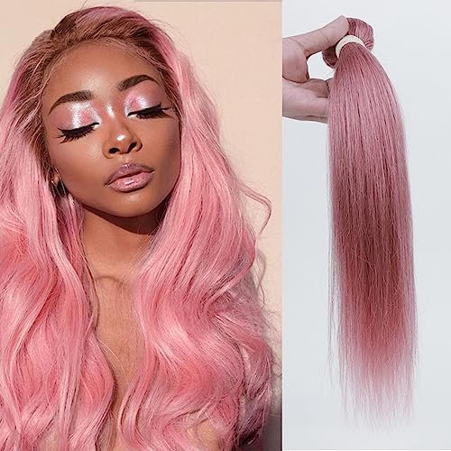YANG11FAN Human Hair Bundles Menschliches Haar Bundles Rosa Brasilianische Haarwebart Bundles Seidige Gerade Haar Bundles 1 Bundles Haar Haarbündel(20inches)