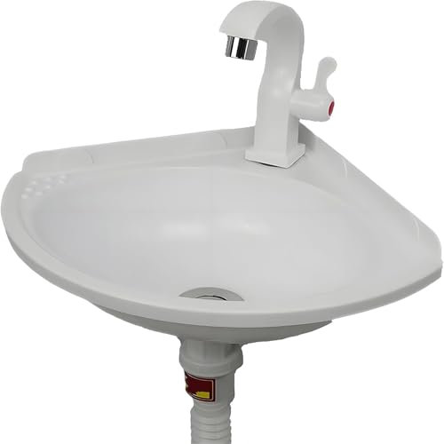 Lavello Angolare Lavello Montato a Parete per Camper Lavabo Lavabo Del Lavabo in Plastica Lavabo Con Rubinetto Del Lavandino Da Bagno Moderno Lavello Cucina per Bagno/Cameriera/Toilette (Bianco)