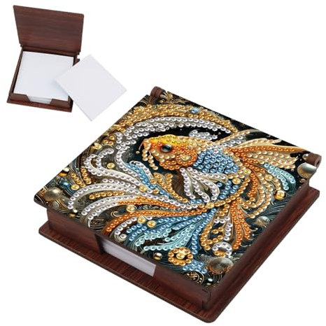 SHEGZHUC Diamond Painting Notizzettel Zettelbox Nachfüllpack Halter Bambus Notizblock mit 160 Blättern Diamant Malerei Zettelkasten Notizzettelbox Holz Mosaik Bilder Geschenk || Betta Fische Tiere