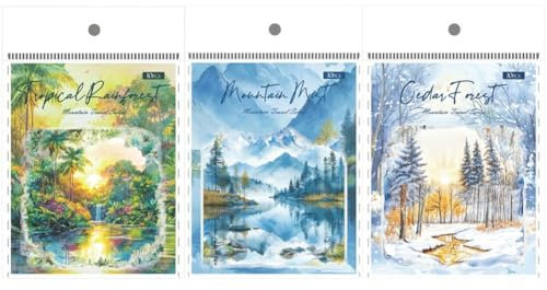 60 Stück/3 Sets Baum-Aufkleber, Berg, Fluss, Landschaft, Wald, Aufkleber, Pet, Scrapbook-Aufkleber, Natürliche Botanische Aufkleber Zum Basteln, Heimwerken