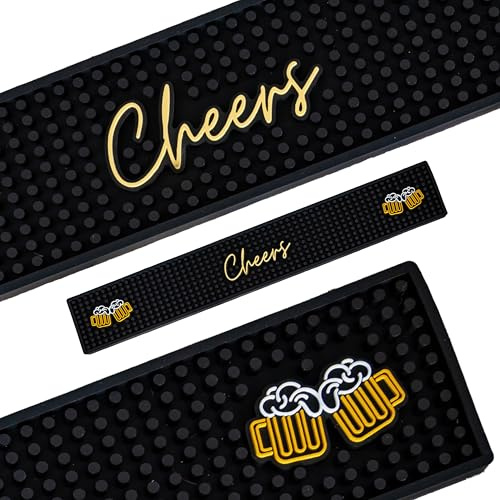 Bar Buddy Rubber Bar Mat Runner | 60cm x 10cm x 1cm | Premium Counter Top Spill Mat for Glassware | Home Bar Man Cave | Non-Slip black PVC | Beer and Cocktail drinks | Cheers