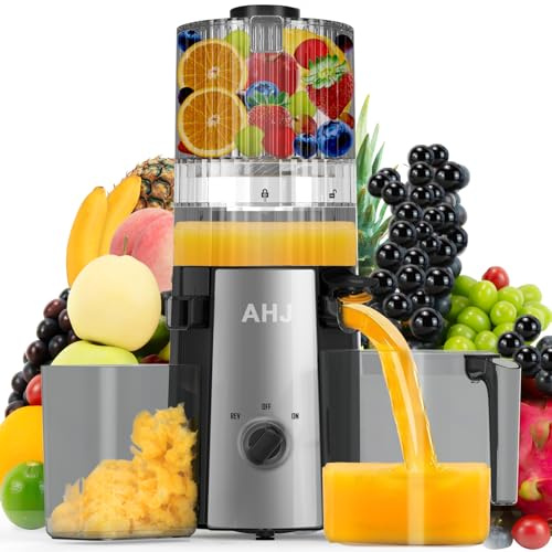 AHJ Extracteur de Jus Lent 135mm,Slow Juicer Presse-agrumes à Froid pour Fruits et Légumes Entiers, Presse-agrumes lent,Sans BPA, Nettoyage Facile,Silencieux, Idéal pour la Famille et les Amis