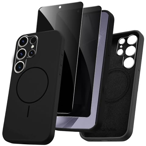 Pnakqil Magnetica Cover per Samsung Galaxy S24 Ultra 5G 6,8 Compatibile con MagSafe Custodia con 2 Pezzi Privacy Pellicola Protettiva, Morbido Liquido Silicone Antiurto Bumper Case, Nero