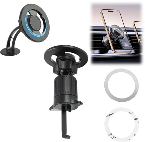 Tuwonwa Soporte Móvil Coche con Gancho Metálico, uporte Telemovel Carro en Rotación Magnético para Rejilla Aire con Rotación 360°, Imán para Móvil Estable y Universal, Accesorios Teléfono Auto