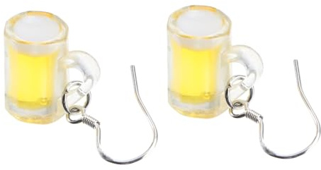 VERDANVERSE Silver Beer Mug Pendant Earrings for Women Non Pierced Ear Clamps Creative Resin Yellow Studs Fashion Jewelry for Parties Birthdays and Everyday Wear