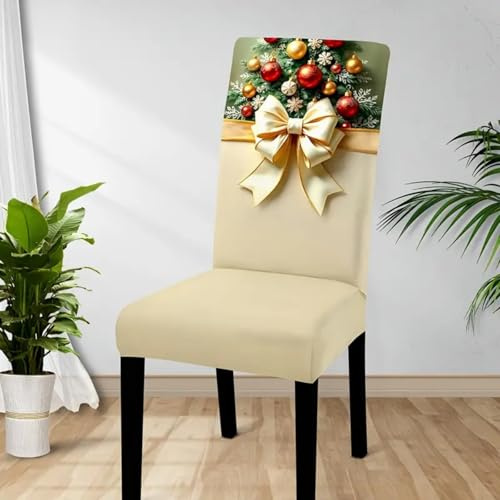 DOTBUY-SHOP Stuhlhussen Weihnachten 2/4/6/8er Set, Stretch Stuhlbezug Stuhlhussen für Esszimmerstühle Waschbarer Hussen Weihnachten für Stühle für Stuhldekoration Restaurant (Gold,6er Set)
