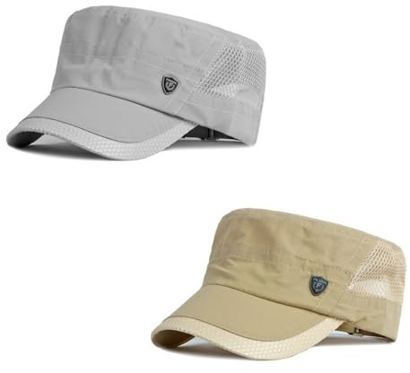 HIQIU 2 Stück Military Cap Herren Sommer Dünn Cadet Hut - Verstellbar Flat Top Militärkappen Herren Atmungsaktiv Mesh Army Cap Sport Baseballmütze