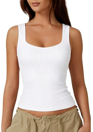 ZHAOCAI Vest Tops for Women UK Summer Square Tank Tops Women Womens Seamless Waist Shaping Vest Tops Extended Version White Top