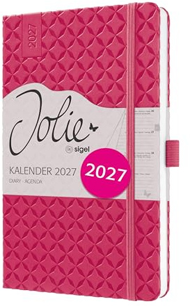 SIGEL Jolie Wochenkalender 2027 A5 fuchsia rosa Hardcover Terminplaner | 7J105, Mit Gummiband, Stiftschlaufe, Einstecktasche, 174 Seiten, vegan, Buchkalender, Taschenkalender