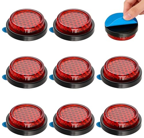 VBGURR 8Pcs Round Motorcycle Reflectors,25mm Self Adhesive Red Reflectors for Gate Posts,Reflective Trailer Reflectors,Number Plate Reflector Motorbike,for Motorcycles/Bicycles/Trailers & Gates (Red)