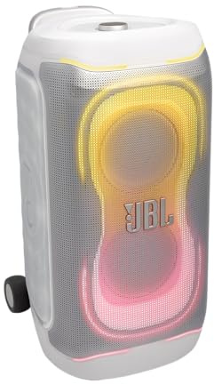 JBL PartyBox 330 Portable Bluetooth Speaker, White | Powerful JBL Sound, Dynamic Light Show, AI Sound Boost, Telescopic Handle, IPX4 Splashproof, Up to 18 Hours Playtime
