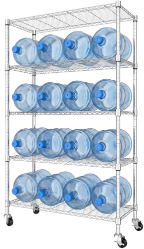 Himimi 5-Tier Metal Shelving Unit on Wheels, 117W x 46D x 187H cm, Height Adjustable Chrome Wire Shelving Unit, Mobile Storage Shelves for Kitchen, Garage, Shed, Pantry & Utility Room, Silver
