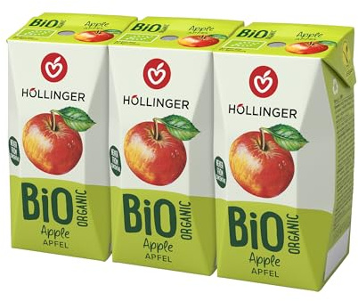 Höllinger BIO Apfel 3 x 200 ml, naturtrübes Apfel Getränk für Kinder, ohne Zuckerzusatz, vegan, praktisch für Schule und Ausflüge