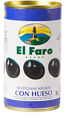 El Faro - Schwarze Oliven mit Kern - Aceitubnas Negras con Hueso 190g | Aceitunas Negras con Hueso