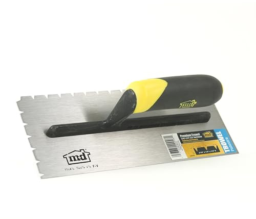 MD Building Premium Flat V Notch Trowel, 3/16in x 1/4in x 1/2in