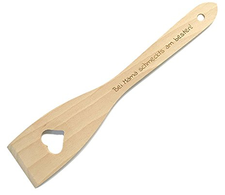 Laser Tattoo - Pfannenwender mit Herz und Gravur aus Holz (30cm) Gravur: Bei Mama schmeckts am besten!