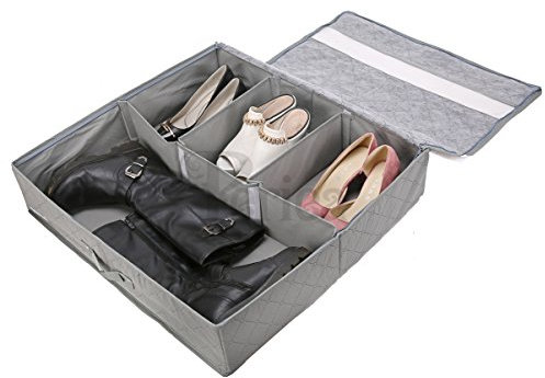 Periea ‘Sami’ Shoe Organiser - Foldable Shoe Storage Bag/Box for Tidying & Organising Shoes, Trainers, Heels & Boots – Anti-odour & Anti-mould Fabric (Grey)