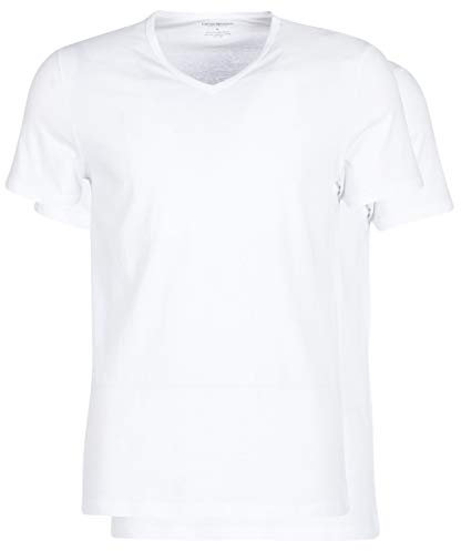 Emporio Armani Herren 2-pack T-shirt V-neck Pure Cotton Schlafanzugoberteil, Weiß 3, S EU