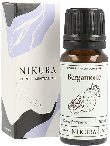 Nikura Bergamot Essential Oil - 10ml | 100% Pure Natural Oils | Perfect for Aromatherapy, Diffusers for Home, Humidifier, Bath | Great for Self Care, Candle Making, Soap | Vegan & UK Made