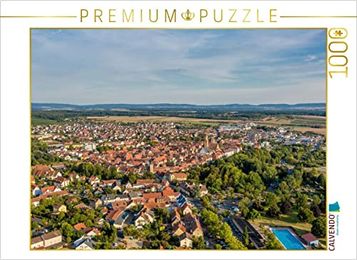 CALVENDO Puzzle Volkach aus der Luft mit Schwimmbad und Altstadt | 1000 Teile Lege-Größe 64 x 48 cm Foto-Puzzle für glückliche Stunden