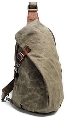 Neuleben Wasserdicht Schulterrucksack aus Canvas Vintage Unisex Herren Klein Sling Rucksack Schultertasche Umhängetasche Outdoor Sport Freizeit (Grün)