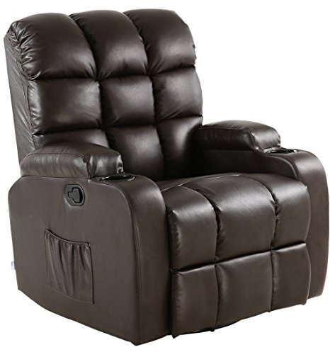 More4Homes REGAL 10 IN 1 RECLINER CHAIR ROCKING MASSAGE SWIVEL HEATED GAMING BONDED LEATHER ARMCHAIR (Brown)