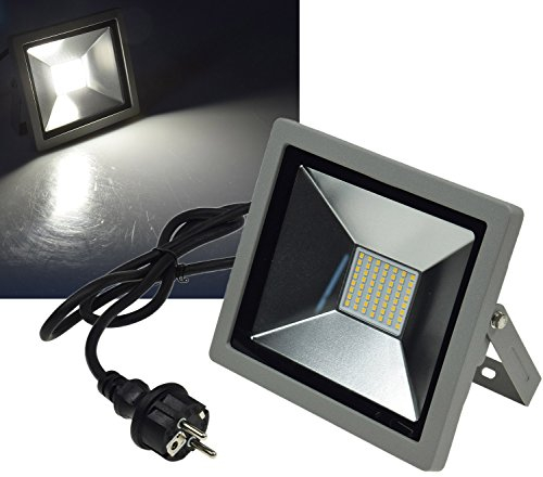 LED Fluter Aussenstrahler Flutlicht 30Watt IP44 Aussen Scheinwerfer - 1,5m Kabel mit Schutzkontaktstecker Licht 4000k / Neutralweiss