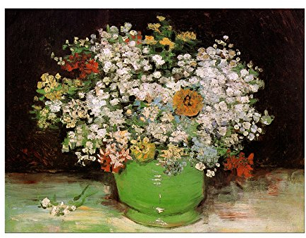 Kunstdruck Poster - Vincent van Gogh Vase mit Zinnias und anderen Blumen 30x20 cm ca. A4 - Alte Meister Bild ohne Rahmen