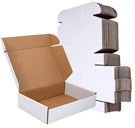 CH-BOX 50 Pack 22x15x5cm (9x6x2'') Small Corrugated Cardboard Postal Boxes White for Shipping Mailing Packaging Royal Mail Small Parcel