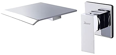 PHASAT Rubinetto Muro Bagno Lavabo Ugello Extra Largo Miscelatore Cascata Parete Acqua Fredda e Calda Rubinetti Monocomando per Lavello Ottone PTBC02E