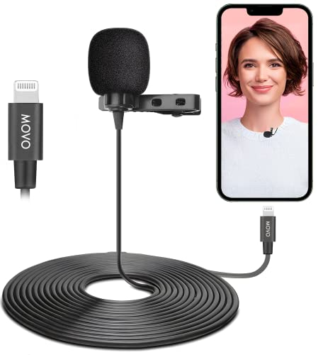 Movo iLav Digital Lavalier Omnidirectional Clip on Microphone with MFi Certified Lightning Adapter - Works with iOS Devices - Lapel Interview Lav Mic for iPhone, iPad, Lightning Microphone for iPhone