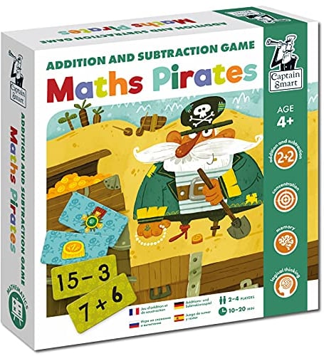 Captain Smart Lernspiel für Kinder, Mathe-Piraten Mathe, Zahlen, Addieren & Subtrahieren Brettspiel für 4 Jahre alte Jungen & Mädchen 2x2 Spieler Lernspielzeug, Geschenk für Kinder 4 Jahre