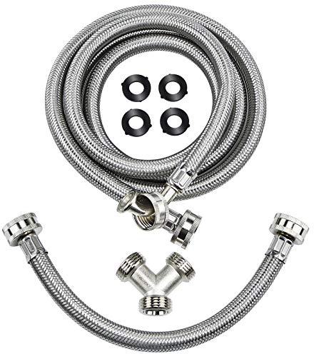 Steam Dryer Hose Installation Kit - 6 Ft 90 Degree Elbow Stainless Steel Hose,1ft Inlet Adapter And Y Connector,Fits All Normal Household Water Supply Lines by TOMOON