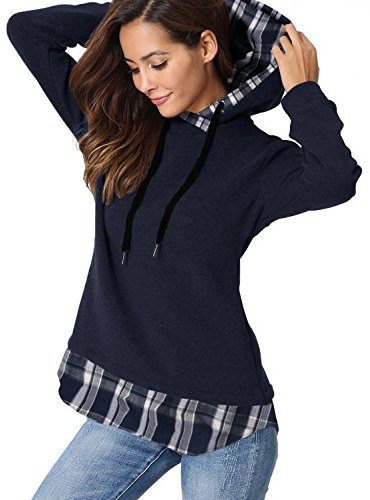 Aitos Hoodies Damen Pullover Kapuzenpullover Sweatshirt Pulli Zweifarbige Longsleeve Tops Doppelte Kapuzenpulli Casual,Z Marine,L