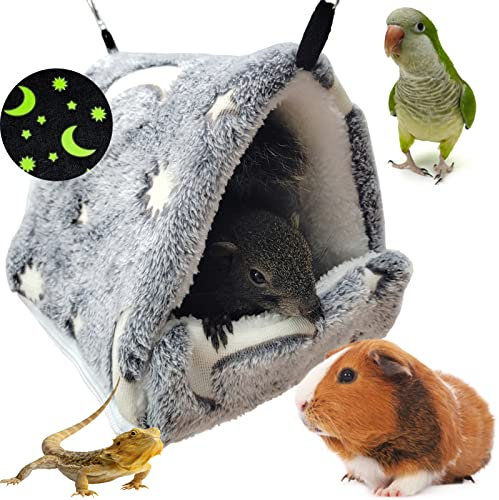LeerKing Kleintiere Kuschelhöhle Meerschweinchen Kuschelbett Nest Plüsch Haus Hängematte für Ratte Hamster Nager Frettchen Bartagame Degu Leuchtende Grau M