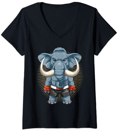 Damen Starker Elefant in MMA Shorts - Mixed Martial Arts Geschenk T-Shirt mit V-Ausschnitt