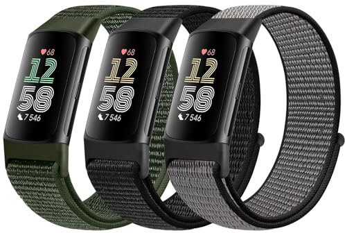 AVOD Sport Loop Nylon Watch Bands Only Compatible with Fitbit Charge 5 Bands Adjustable Breathable Replacement Soft Nylon Loop Wristband Accessories for Women Men for Charge 5 Advanced Fitness Tracker