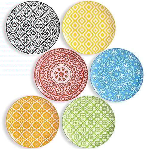 Platos Llanos Porcelana plato Llano - Juego de Platos Planos de 6 - Platos Vajilla Cocina Colores Diseño - Set Platos Ceramica Grandes pour Cena - Apto para Microondas y Lavavajillas