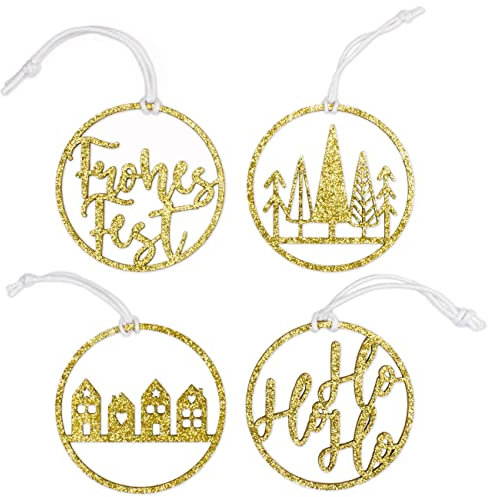 Papierdrachen 12 Anhänger aus Holz für den Weihnachtsbaum - Baumschmuck - Weihnachtsbaumdekoration - Baumdeko - Weihnachtsdekoration - Gold Glitzer - Set 12