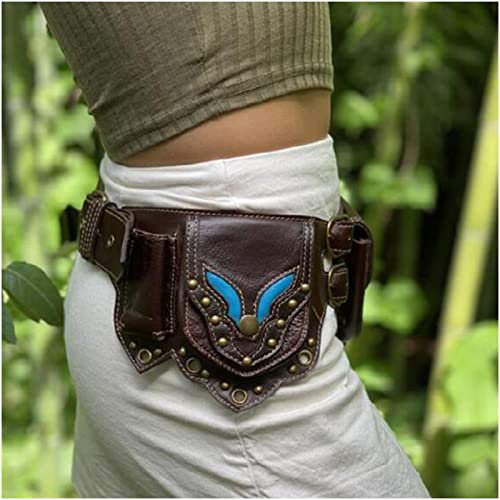 Mittelalter Vintage Hüfttaschen - Stabiler Steampunk Damen Leder Fannypack - Verstellbare Größe, mit Nieten und Schnappverschluss für Outdoor Radfahren Reisen (Schwarz)