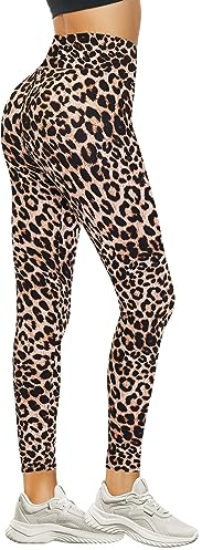 DDOBB Leggings Damen High Waist Sportleggins Lang Schwarz Leggins Blickdicht Bauchweg Sporthose Elastisch Yogahose Gym Festival Outfit(#06-Leopard, (DE34-40)=S-M)