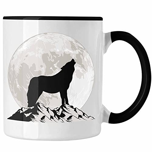 Trendation - Wolf Tasse Geschenk Wolf Im Mondlicht Geschenkidee Grafik (Schwarz)