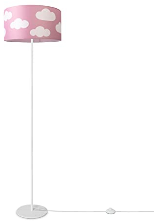 Paco Home Lampadaire Lampe Enfant Lampe Lecture Chambre Enfant Abat-Jour Tissu Rond Ã?toiles Lune Bébé E27, Couleur:Design 10 (Ø38 cm), Type de luminaire___Couleur:Lampadaire à un pied - Blanc