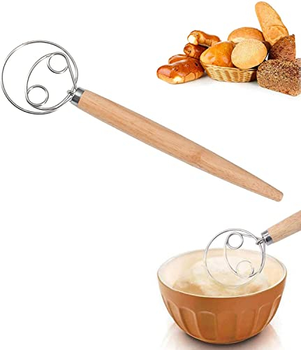 Inoxydable Mélange de Pâte Manuel Style Hollandais Fouet Fouet à Pâte à Pain Fouet à Pâte Danois Manche en Bois Acier Professionnelle pour Outils de Cuisson Fabrication de Gâteaux au Pain